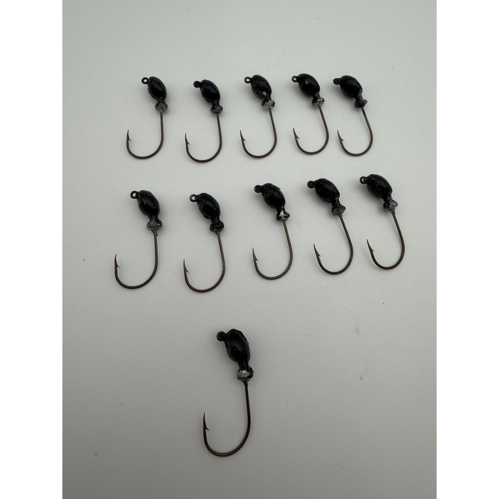 Handmade Black Lead Head Fishing Jigs Barbed Hooks 11 Piece Set 0.22oz B142